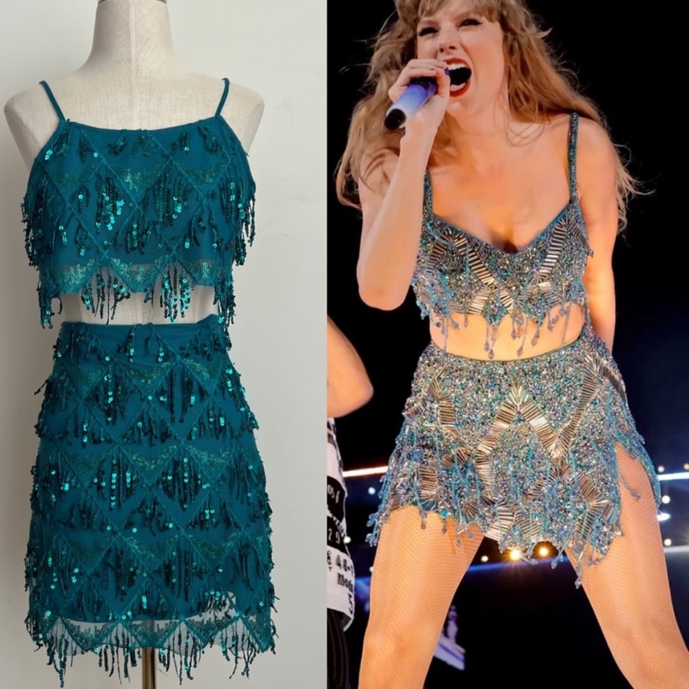 Sincerely Jules Teal Sequin Fringe Set Size Medium NWT